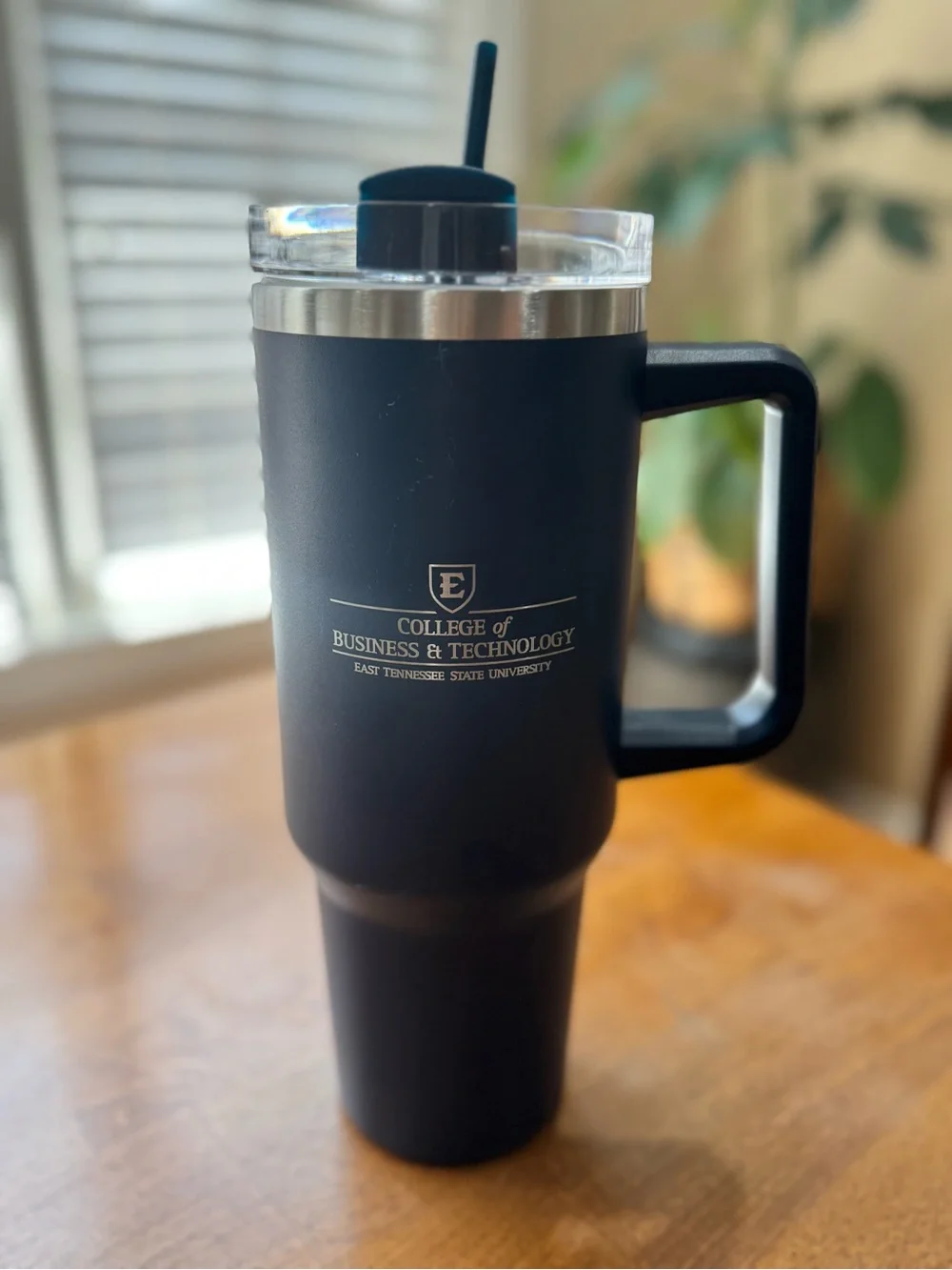 East TN State University College of Business Stainless Tumbler w Lid and Straw